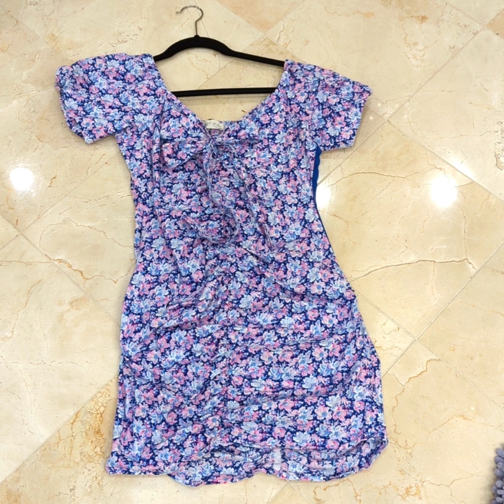 BSB summer flower purple blue pink white mini dress with size zipper Size M